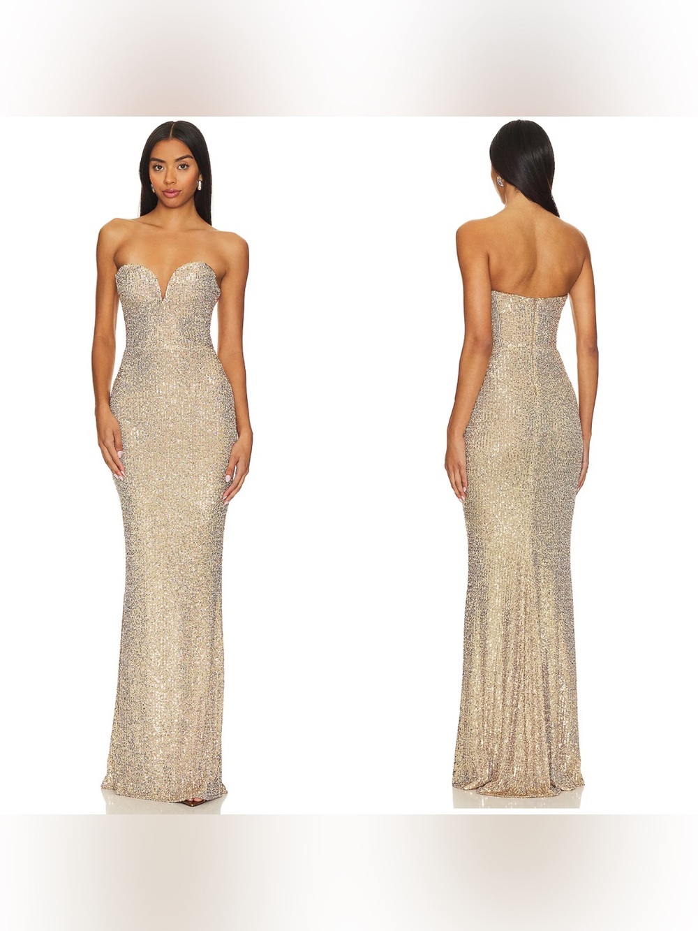 Nookie Lumiere Gold Sequin Strapless Gown Maxi Dress Size S $449 NWT